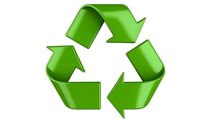 Obraz premium 3D green recycle symbol, rounded plastic arrows in a loop, eco-friendly icon isolated on white