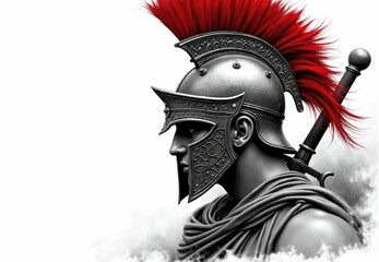 Sculpted Bust of Roman Soldier with Helmet and Sword