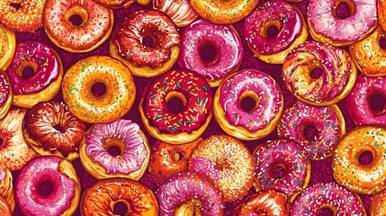 Donuts Seamless Pattern Sweet Yummy Bakery