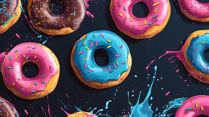 Donuts Seamless Pattern Sweet Yummy Bakery