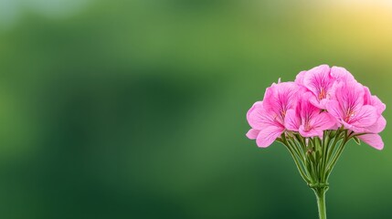 Fototapeta premium Delicate Pink Flowers Blooming Against a Soft Green Background in Natural Light