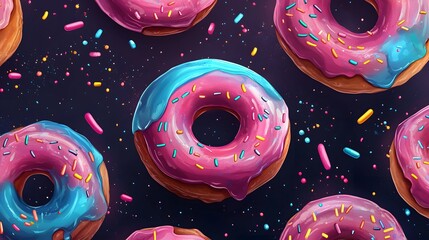Donuts Seamless Pattern Sweet Yummy Bakery