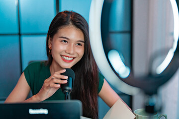Podcast radio host recoding live broadcasting stream entertainment