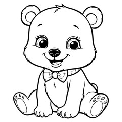 Cute Baby Bear Sitting with Bow Tie and Happy Face