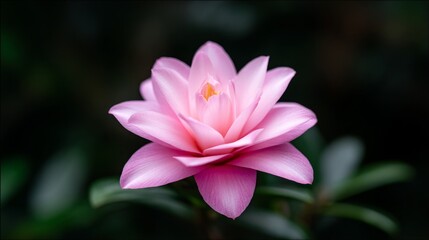 Obraz premium Delicate Pink Lotus Flower Blooming In A Serene Natural Setting With Dark Green Leaves