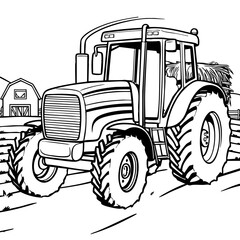 Large Farm Tractor Driving on a Rural Country Road near Barn