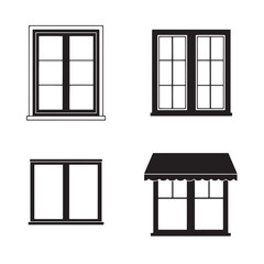 Obraz premium Vector illustration of diverse window designs and shapes in black silhouette form