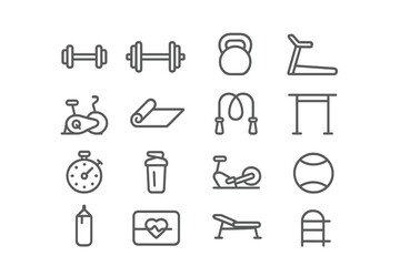 Fitness equipment and exercise tools for a complete workout routine displayed in a grid layout