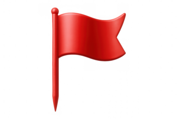 Red flag softly billowing, signaling location, marking goals, representing achievement against transparent backdrop