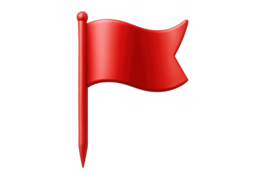 Red flag softly billowing, signaling location, marking goals, representing achievement against transparent backdrop