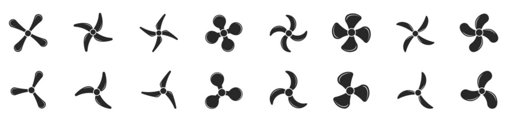 Aircraft propeller icons, symbols fan rotating Vector illustration.Propeller icon set