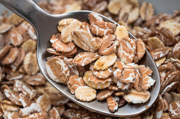 Bio Basis-Müsli auf einem Löffel