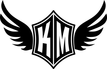 KM logo emblem with winged and shield template