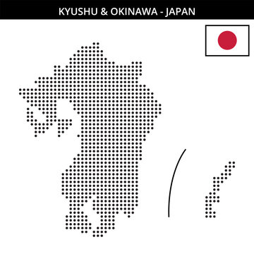 Medium dots map of Kyushu-&-Okinawa in Japan
