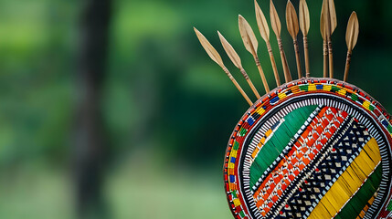 Colorful Beaded Tribal Shield with Arrows