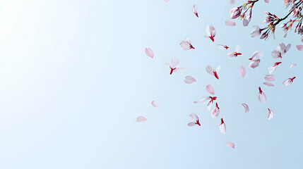 Delicate Pink Cherry Blossom Petals Falling Against Light Blue Sky