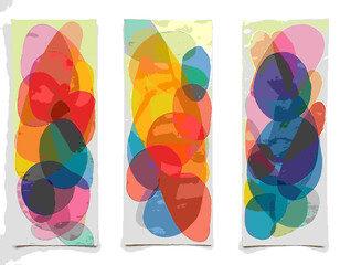 Abstract Triptych: Overlapping Ovals in Vibrant Colors on Textur