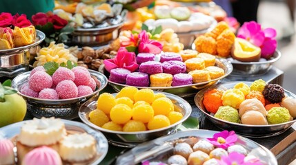 Colorful Variety of Traditional Sweets and Desserts on Display