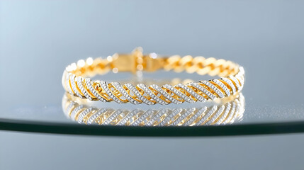 Elegant Gold And Silver Tone Twisted Bracelet On Mirrored Surface