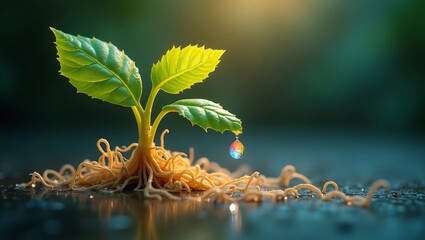 Seedling growing with water drop nature photography plant growth concept