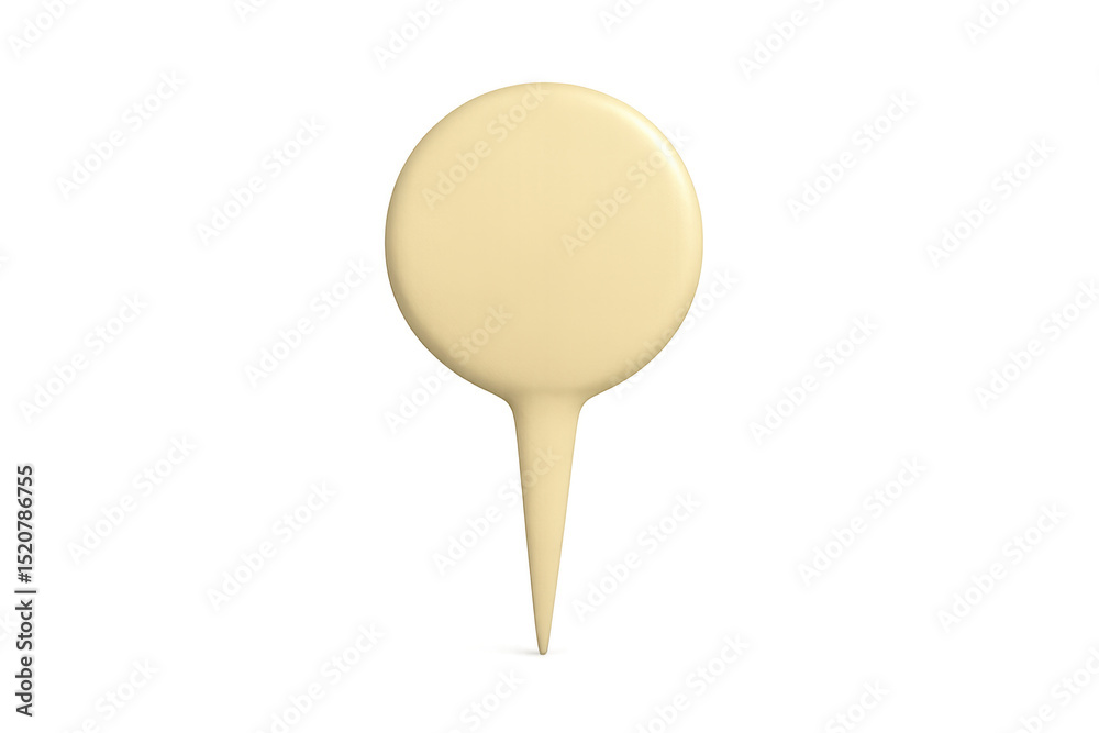 Poster cream-colored pin pointing downward, 3d rendering on transparent backdrop, highlighting digital mapp