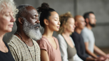 Meditation and Mindfulness: Diverse Group in Peaceful Setting for Stress Relief and Emotional Well-being