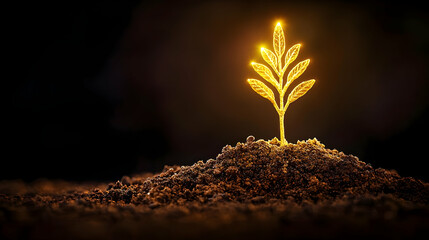 Golden Sprout In Dark Soil