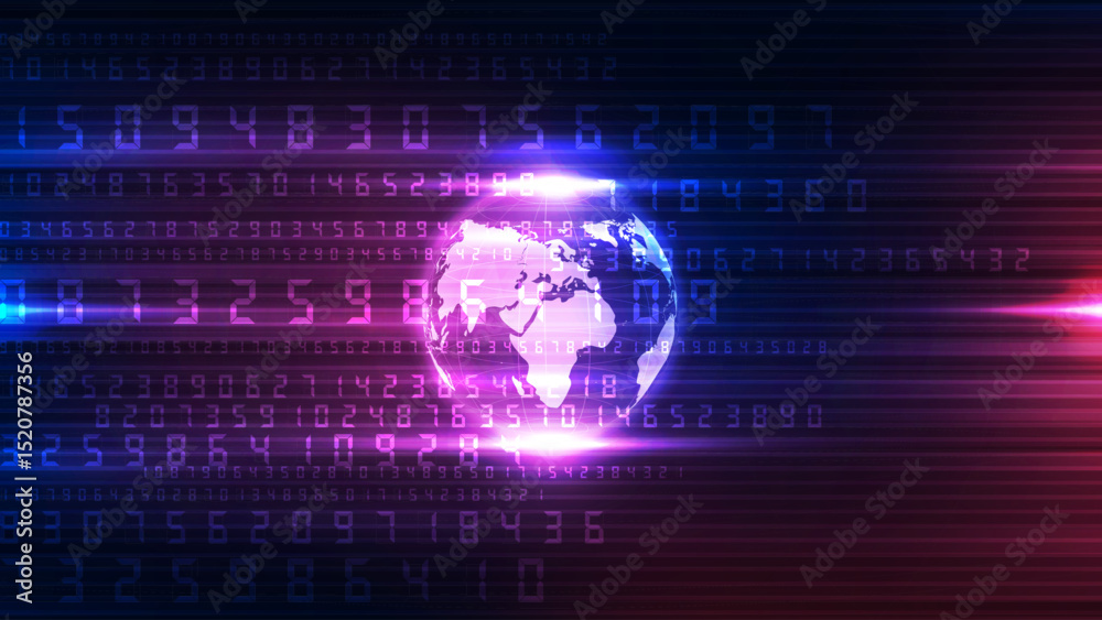 Poster abstract future technology background with world globe and binary code vector illustration