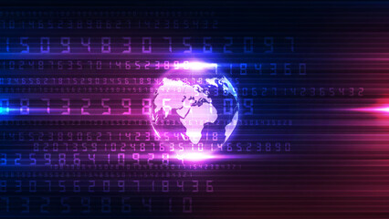 abstract future technology background with world globe and binary code vector illustration