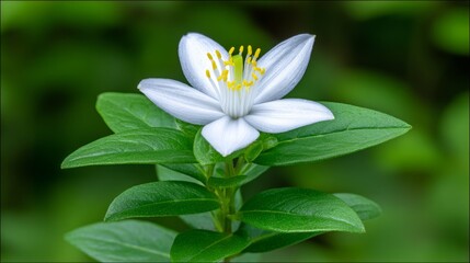 Obraz premium Delicate White Blossom Amidst Lush Green Leaves