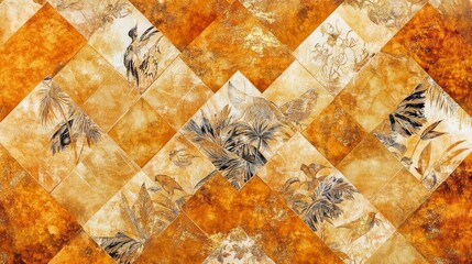 Abstract pattern of overlapping diamonds in shades of orange yellow and white.