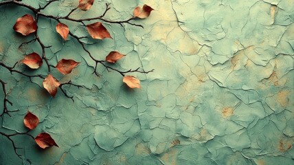 Elegant autumn leaves on a textured teal background, creating a serene and artistic atmosphere perfect for seasonal decor or nature-themed projects.
