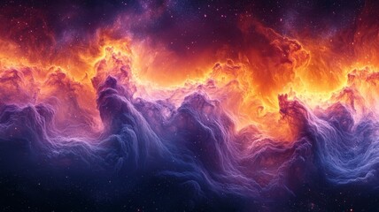 Vibrant cosmic nebula with swirling clouds of purple and orange hues, evoking a sense of wonder and exploration in the universe.
