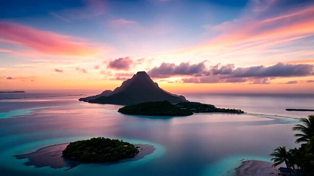 Breathtaking Sunset over Bora Bora's Lagoon