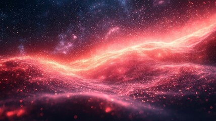 Vibrant cosmic waves of red and blue light, creating a mesmerizing galaxy backdrop, perfect for sci-fi themes and digital art projects.