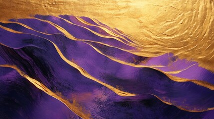 Abstract texture with purple waves and golden highlights flowing across the surface.
