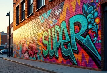 Fototapeta premium vibrant street art mural colorful graffiti urban expressionism urban culture wall art creative design, brick, painting, patter, texture, canvas, artwork, style