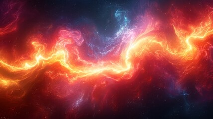 Vibrant cosmic energy swirl in fiery orange and deep blue hues, capturing the essence of the universes dynamic beauty and mystery.