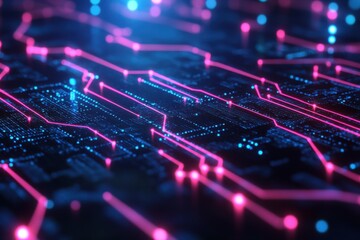 Obraz premium Intersecting glowing neon lines symbolize data transfer in a futuristic cyber environment, Intersecting glowing neon lines Data transfer in cyberspace Seamless 3D render