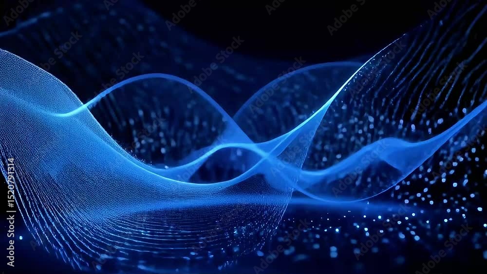 Poster Abstract Blue Wave Particle Motion: Dynamic Digital Art