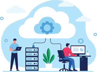 Cloud Server Data Management and Cyber Security Concept – Flat Design Illustration