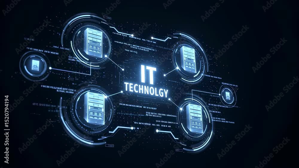 Poster abstract server rack display and data visualization for it technology concept. information systems f
