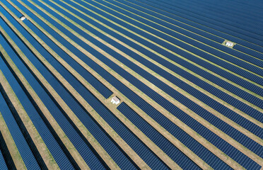 Photovoltaic panels station, on a sunny day in spring in Heilbronn, Germany