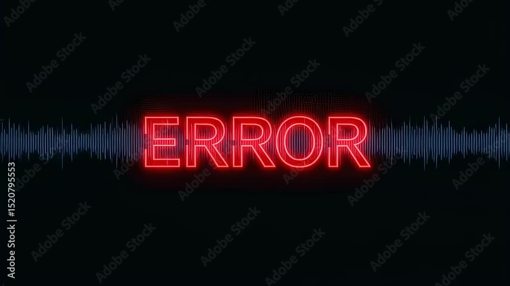 Poster red neon sign displaying the word error on a black background, representing system glitch issue. gli