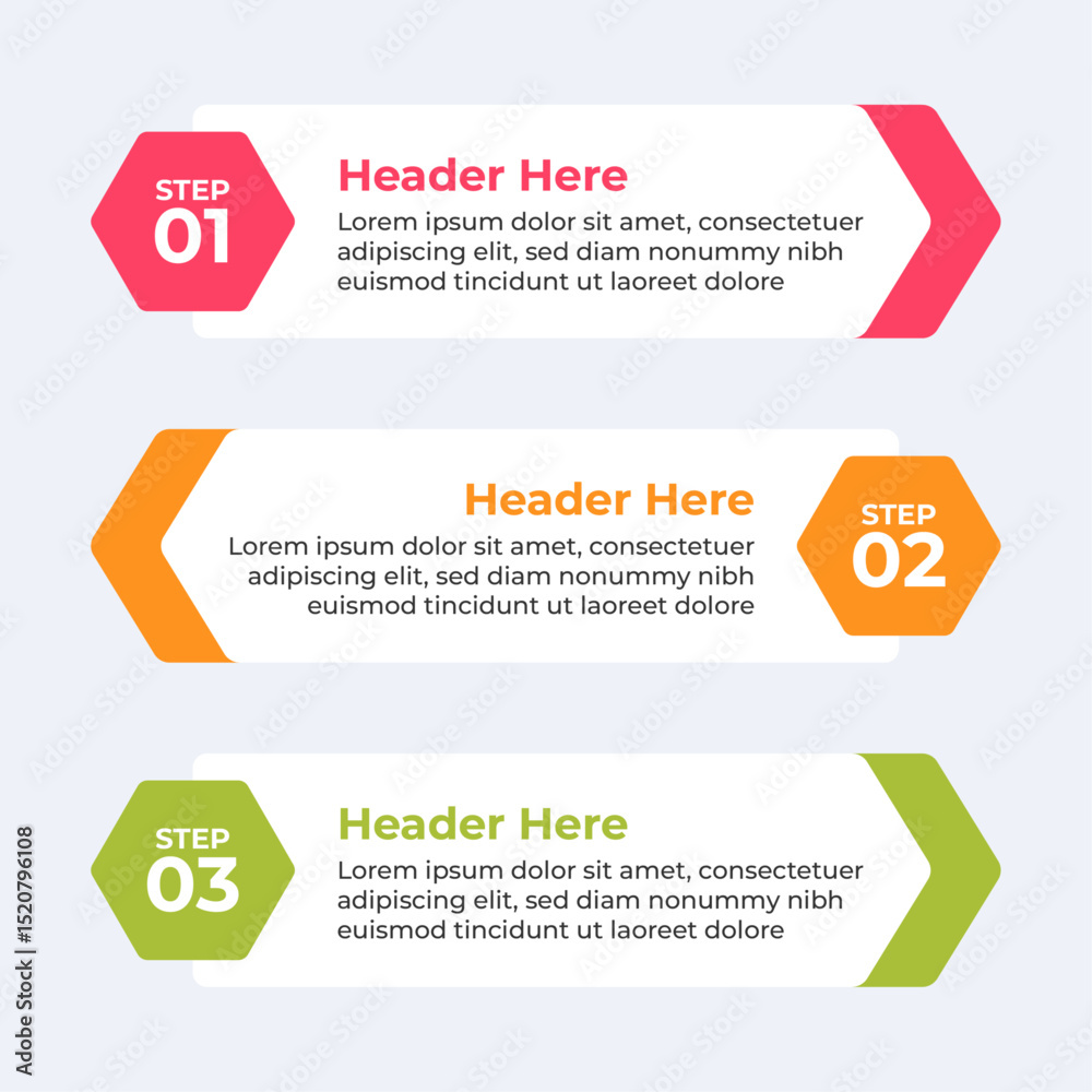 Poster three colorful headers with placeholders.