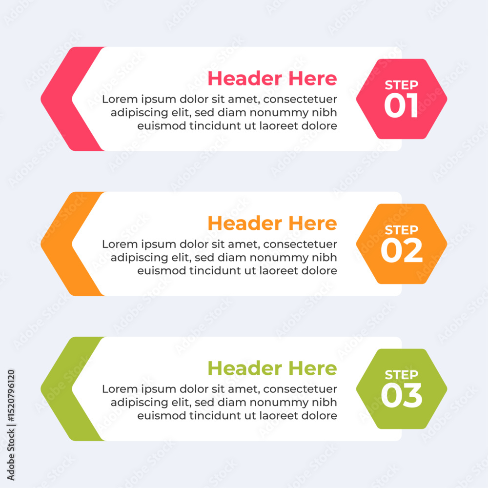 Sticker three colorful headers with placeholders.