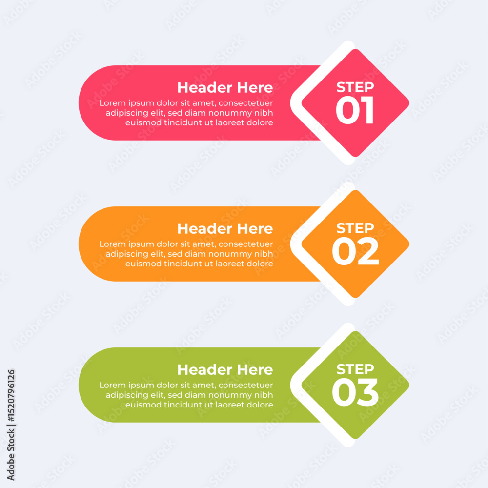 Sticker three colorful headers with placeholders.