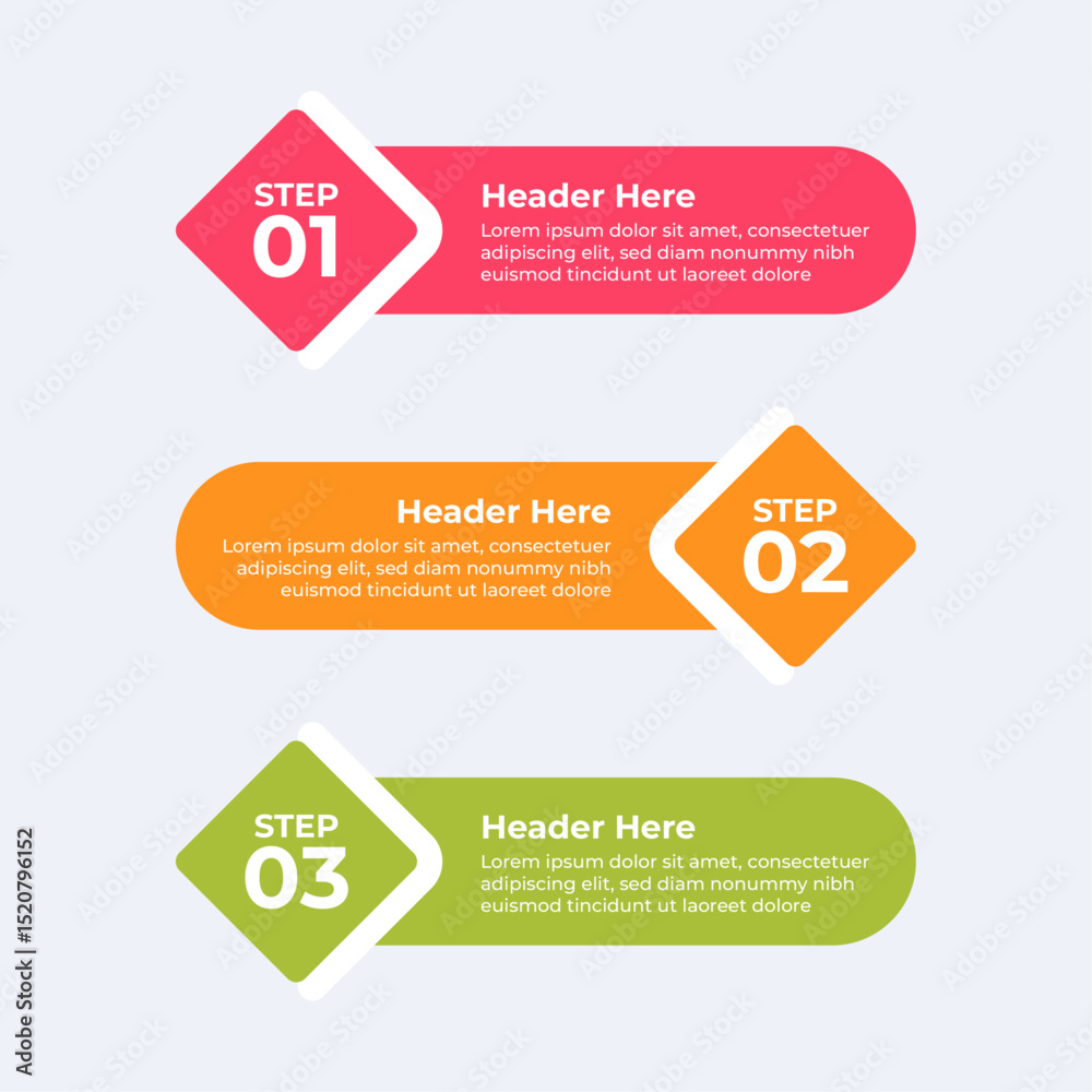 Sticker three colorful headers with placeholders.