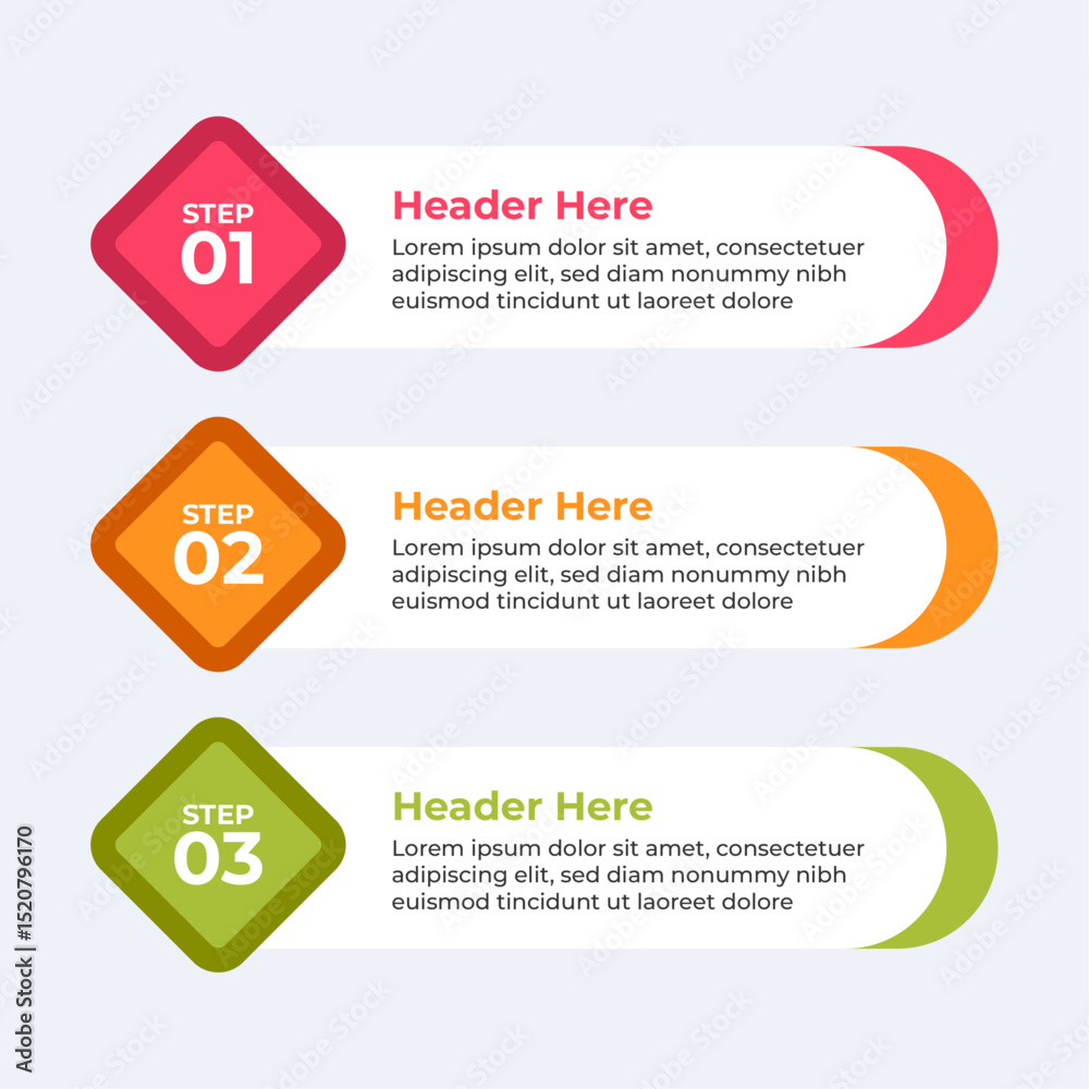Poster three colorful headers with placeholders.