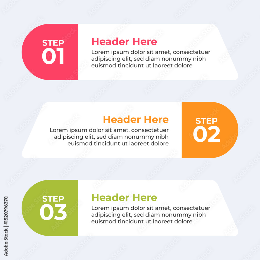Sticker three colorful headers with placeholders.